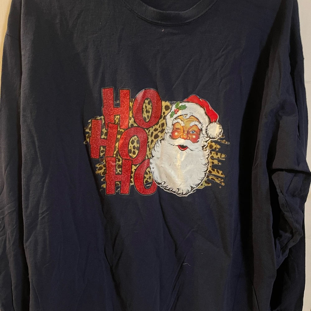 Festive Navy Long Sleeve Tee with Santa Design